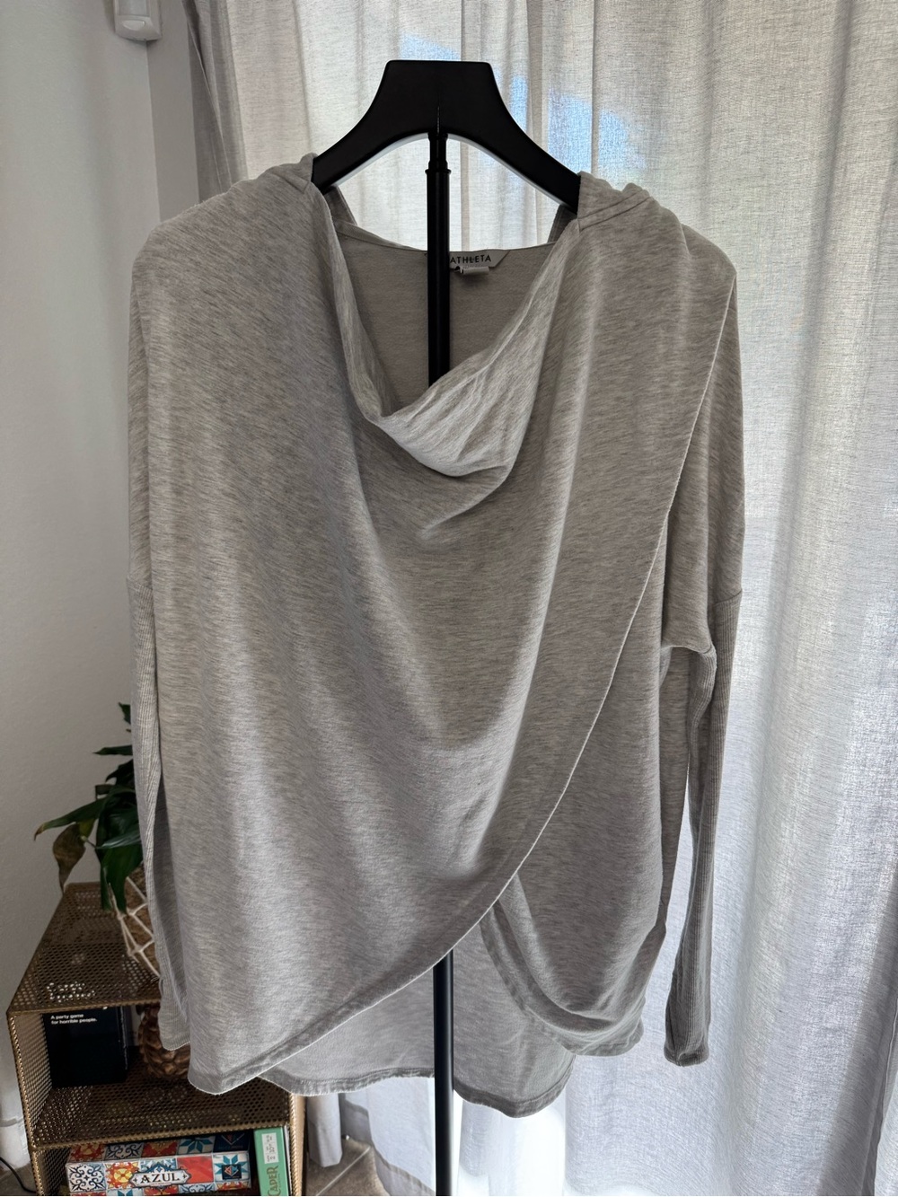 Athleta Light Heather Gray Draped Hooded Tunic